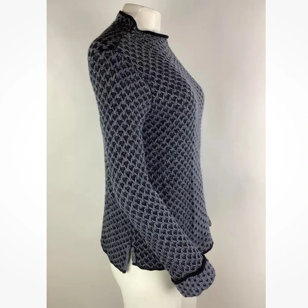 Habitat Sz XS Waffle Knit Pullover Sweater Blue 100% Cotton Mock Neck - Picture 3 of 6